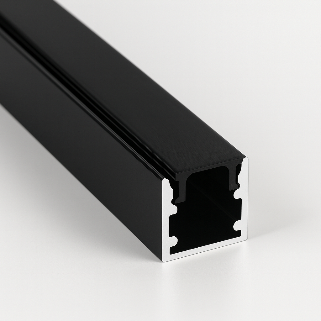 Perfil U Negro 15 x 15 x 3 MT Aluminio con Difusor (2)