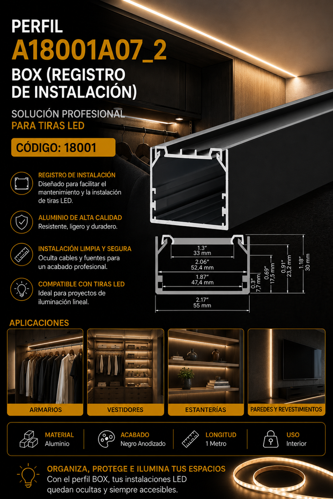 Perfil A18001A07_2 BOX (Registro de Instalación) KLUS