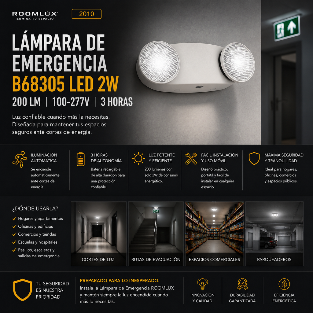 Lámpara Emergencia B68305 LED 2W Móvil 200 LM 100-277v 3 Horas ROOMLUX