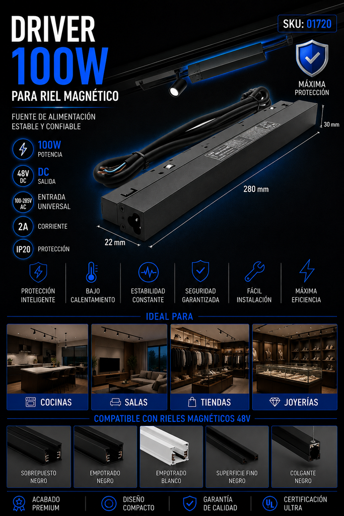 Driver 100w 48V 100-285V 2A IP-20 de Riel Magnético (Fuente) TE