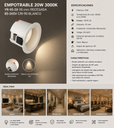 Empotrable 20W 3000k YR-95-20 95 mm Recesada 85-265V CRI-90 Blanco