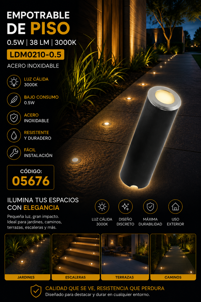 Empotrable Piso 0.5W LDM0210-0.5 Inoxidable 26 mm 38 LM 3000K
