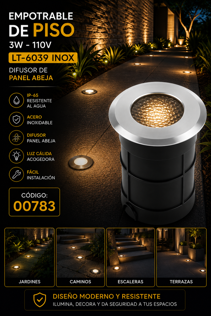 Empotrable de Piso 3w LT-6039 110V Inoxidable Difusor de Panel Abeja