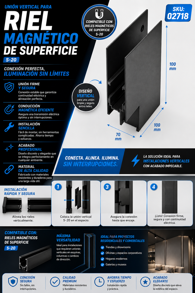 Unión Vertical para Riel Magnético de Superficie S-20 100*100*70