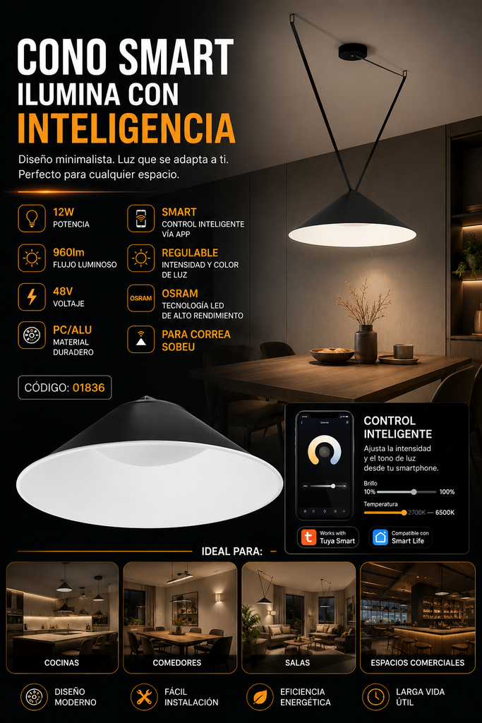 Cono 12w SMART LRX1114Z-12 para Correa SOBEU 350*125 PC/ALU SMART 48V 960lm OSRAM