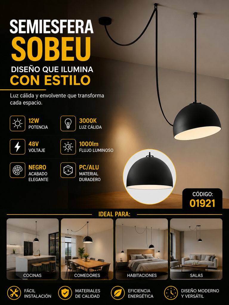 Semiesfera 12w 3000k LRX0280-12 para Correa SOBEU 200*135 PC/ALU led 48V 1000lm