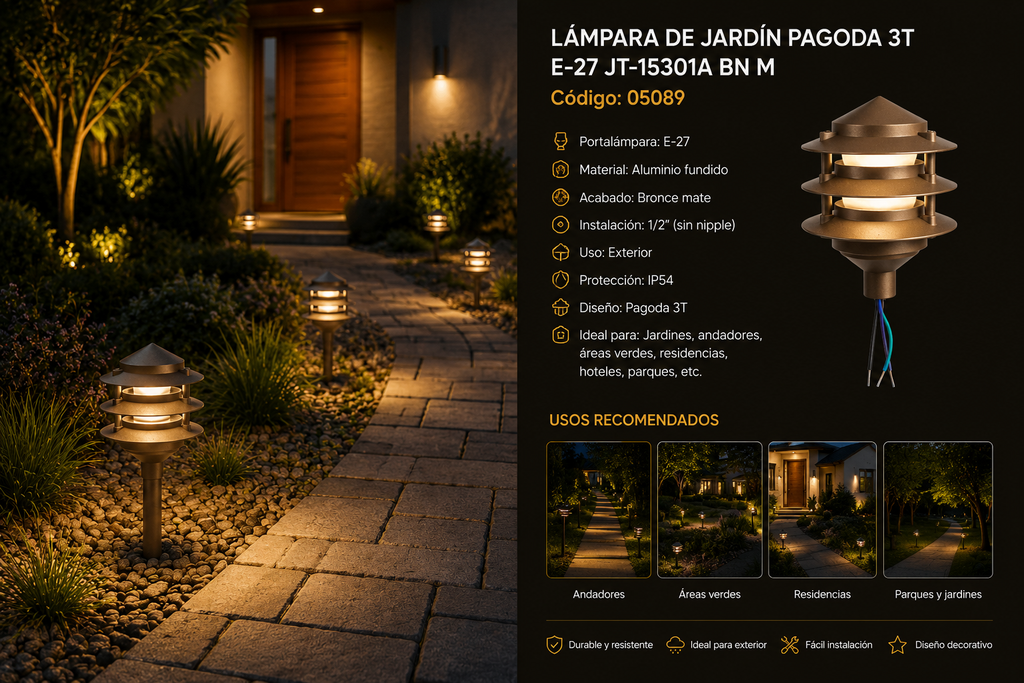 Lampara de Jardín Pagoda 3T E-27 JT-15301A BN M
