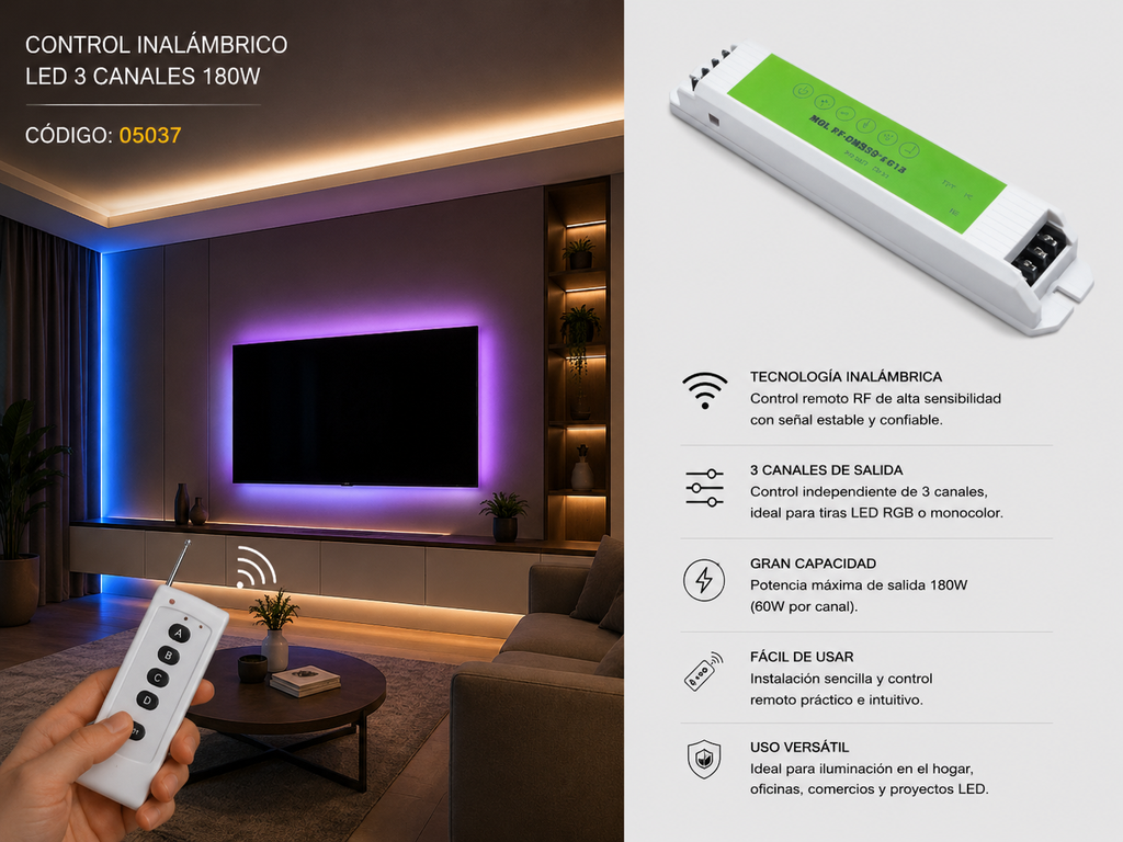 Control Inalámbrico LED 3 Canales 180W