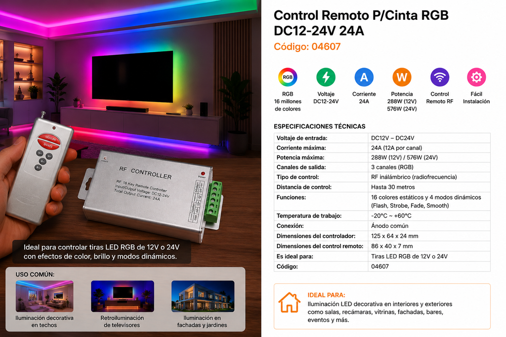 Control Remoto P/Cinta RGB DC12-24V 24A