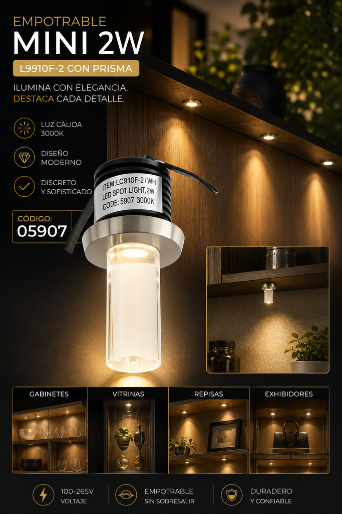 Empotrable Mini 2W 3000K L9910F-2 con Prisma EVOLIGHT