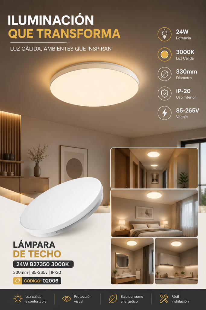 Lámpara de Techo 24w B27350 3000K 330mm 85-265v IP-20 ROOMLUX