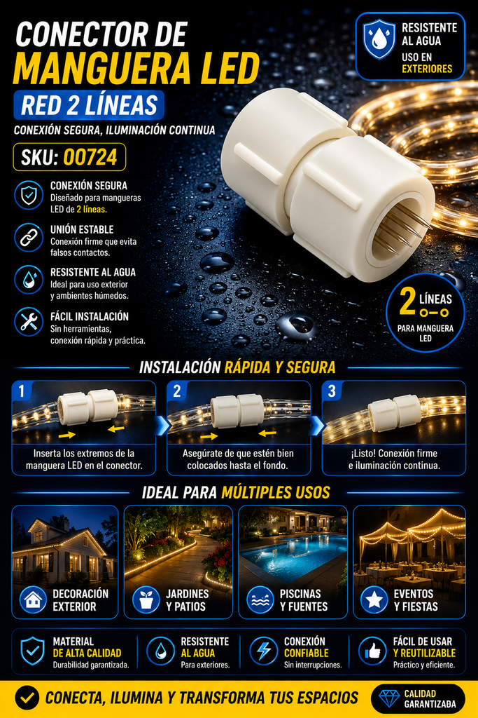 Conector de Manguera LED RED 2 Líneas