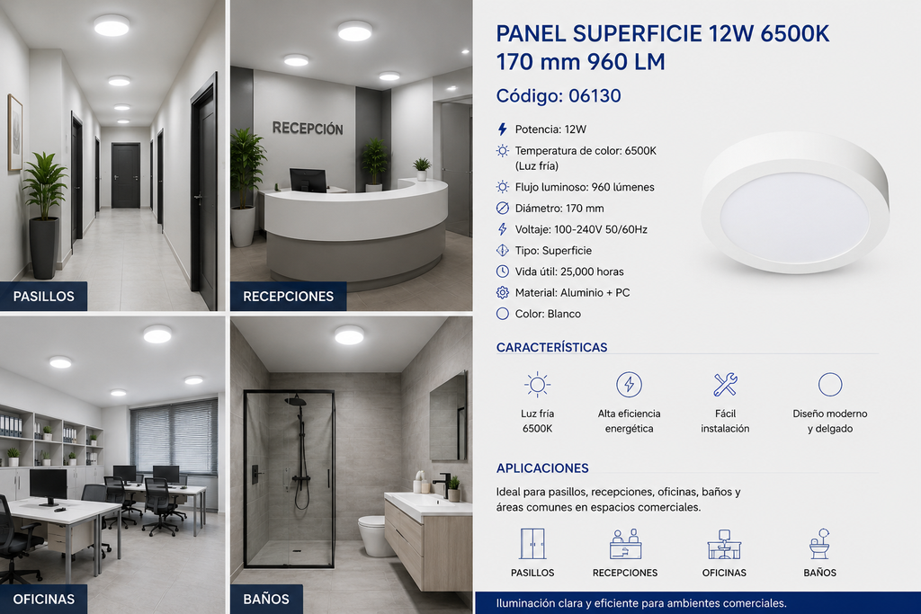 Panel Superficie 12W 6500K 170 mm 960 LM B29720 ROOMLUX