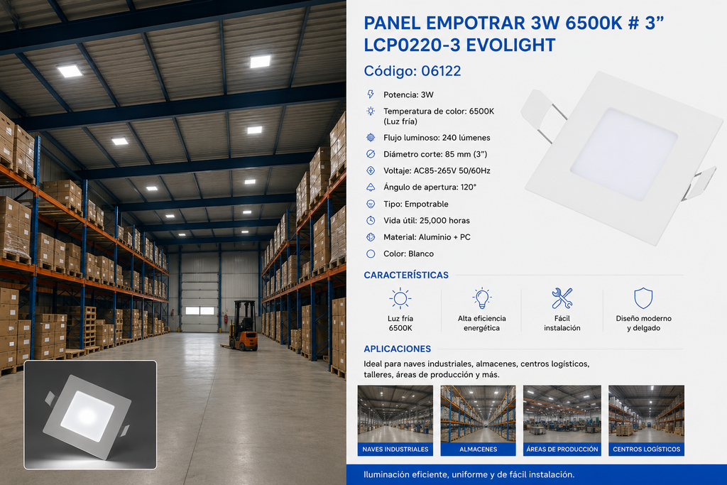 Panel Empotrable 3W 6500k # 3" LCP0220-3 EVOLIGHT