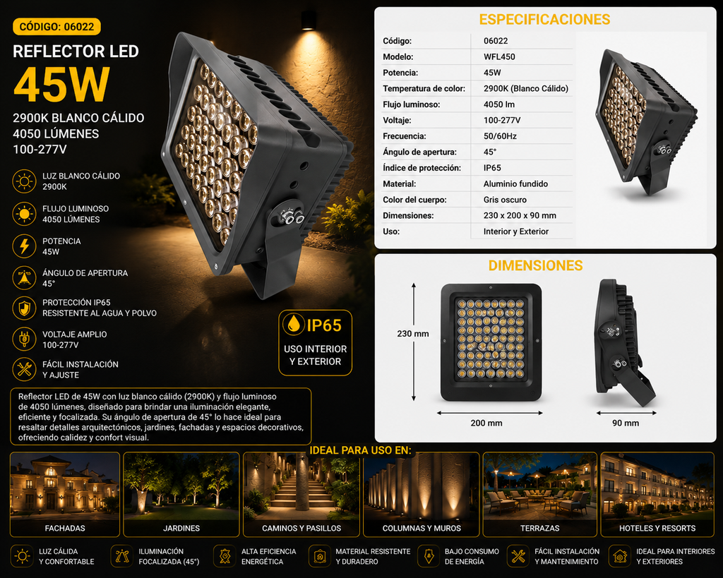 Reflector 45W 2900K 4050 LM 45º 100-277V WFL450