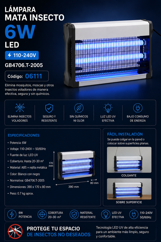 Lampara Mata Insecto 6W 110-240V GB4706.T-2005 LED