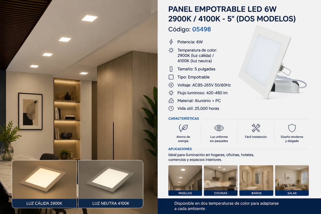 Panel Empotrable 6W 2900/4100K # 5"(Dos Modelo)