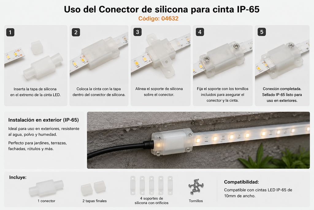 Conector de Silicona para Cinta IP-65 Juego