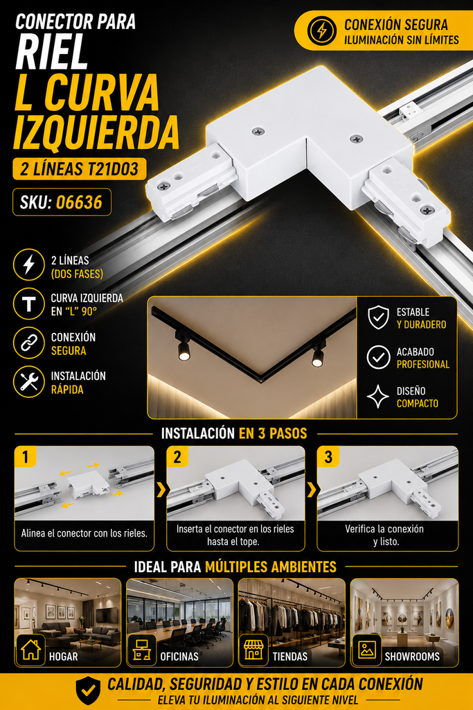 Conector para Riel L Curva Izquierda 2 Líneas T21D03