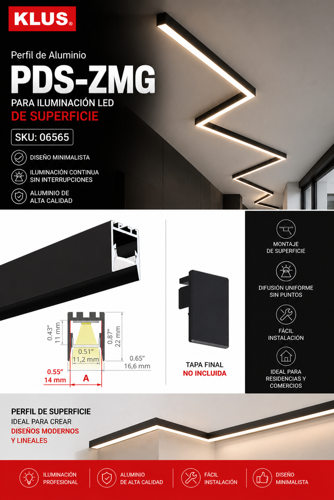 Perfil A01418A07_2 PDS-ZMG Negro KLUS Recesado