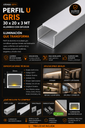 Perfil U Gris 30 x 20 x 3 MT Aluminio con Difusor