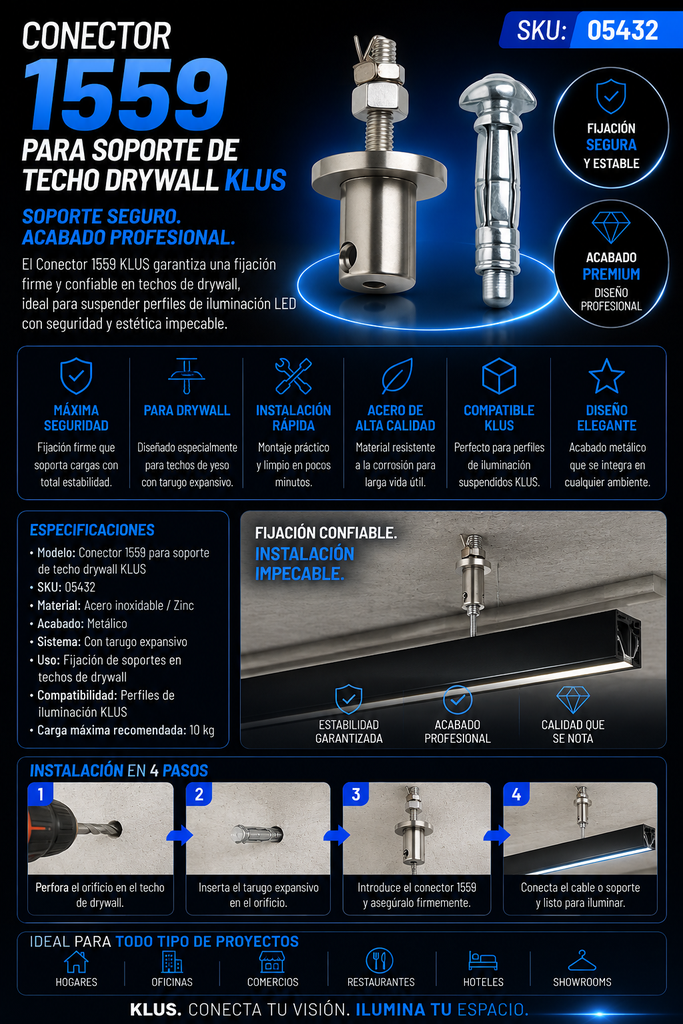 Conector 1559 PARA Soporte de Techo DRYWALL KLUS