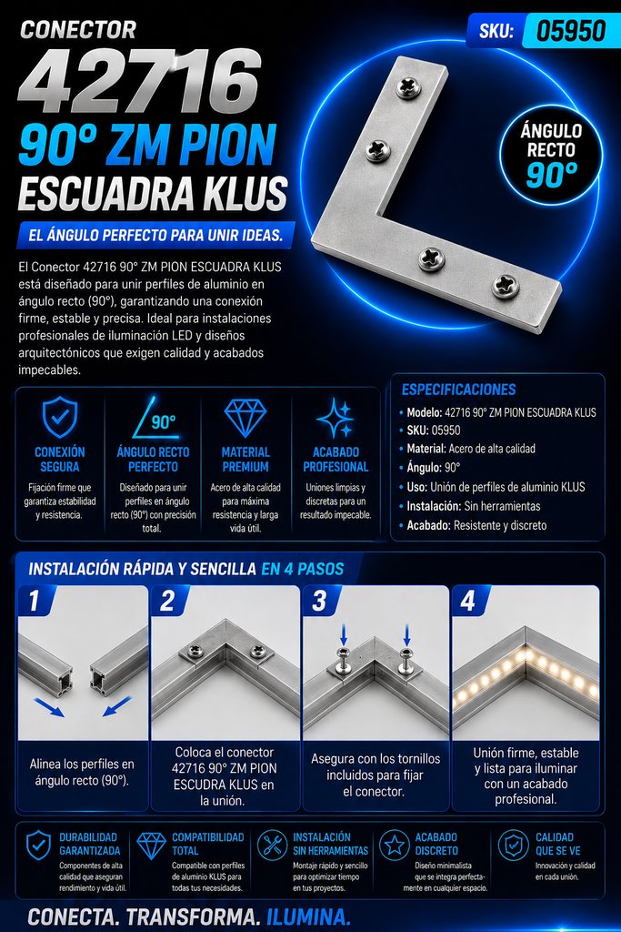 Conector 42716 90º ZM PION ESCUADRA KLUS