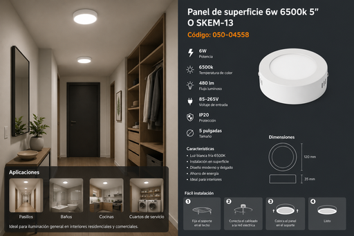 [050-04558] Panel de Superficie 6w 6500k 5" O SKEM-13