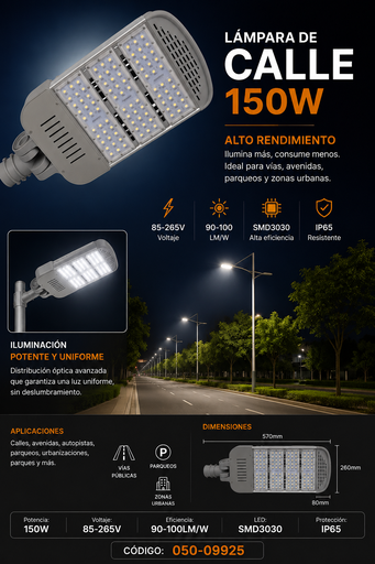[050-09925] Lampara de Calle 150W 85-265V TG118-200 90-100LM/W SMD3030