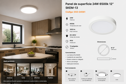 [050-04561] Panel de Superficie 24W 6500k 12" SKEM-13 85-265V