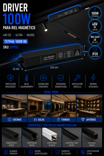[01955] Driver 100w 48V TX1940-100W BK 100-265V 2A IP-20 de Riel Magnético 240*26*24 (Fuente)