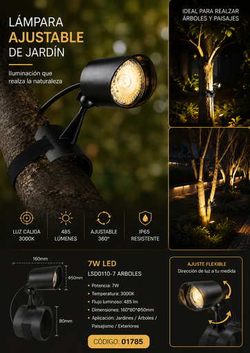 [01785] Lampara Ajustable 7w LSD0110-7 Arboles 3000K 485 lm 160*80*Ф50mm de Jardín