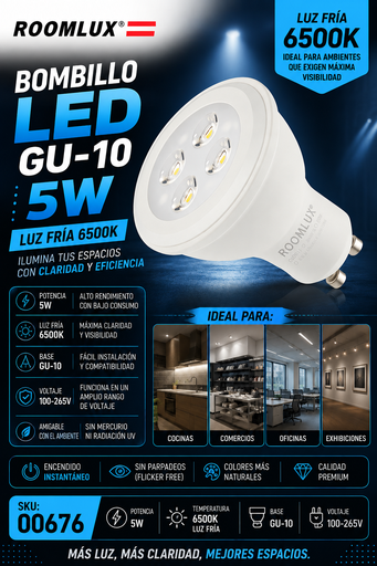 [00676] Bombillo 5W 6500K GU-10 B05520 6500K 100-265V ROOMLUX