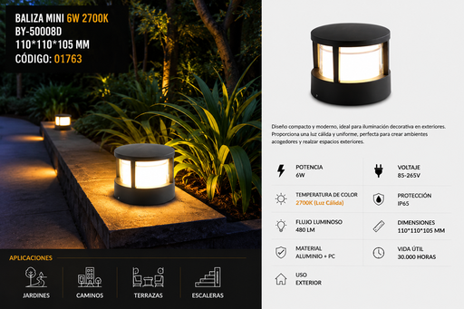 [01763] Baliza Mini 6W 2700k BY-50008D 110*110*105