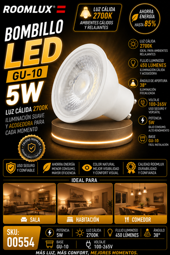 [00554] Bombillo 2700k 5w GU-10 B05520 100-265V ROOMLUX