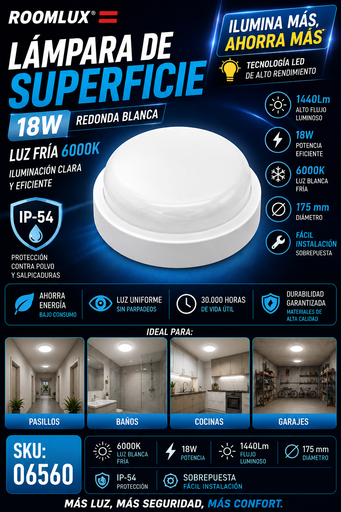 [06560] Lámpara de Superficie 18W 6000K B74320 Redonda Blanco IP-54 175 m/m 1440Lm