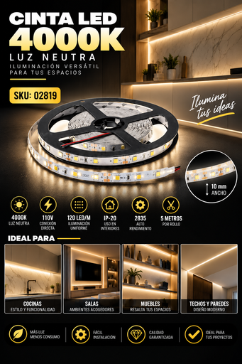 [02819] Cinta 4000k 110V 120LED/M 5MTS IP-20 2835 LX