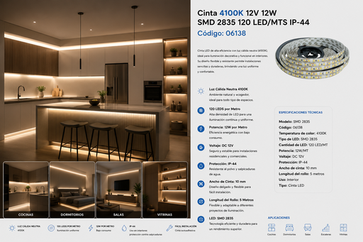 [06138] Cinta 4100K 12V 12W SMD 2835 120 LED/MTS IP-44
