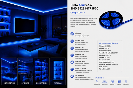 [00718] Cinta Azul 9.6W SMD 3528 MTR IP20