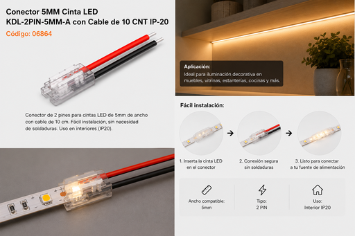 [06864] Conector 5MM Cinta LED KDL-2PIN-5MM-A con Cable de 10 CNT IP-20