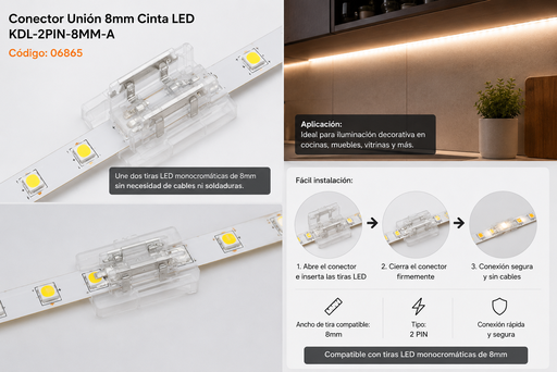 [06865] Conector Unión 8mm Cinta LED KDL-2PIN-8MM-A