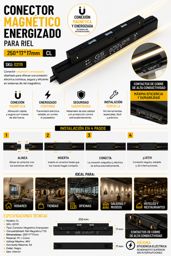 [02119] Conector Magnético Energizado para Riel 250*17*17mm CL