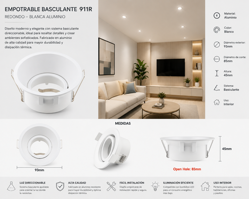 [06822] Empotrable Basculante 911R redondo Blanca Aluminio