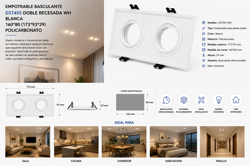 [06745] Empotrable Basculante D27455 Doble Recesada WH Blanca 160*80 (173*93*29) Policarbonato