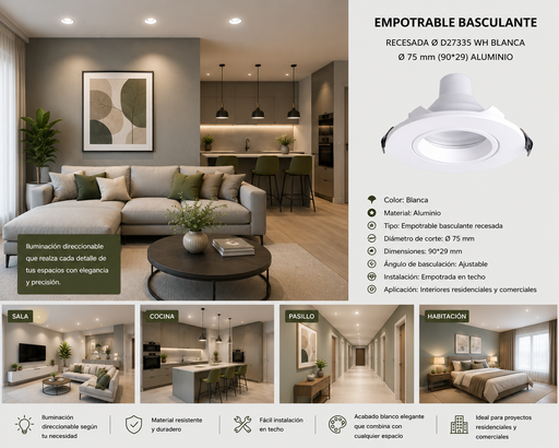 [06736] Empotrable Basculante Recesada Ø D27335 WH Blanca Ø 75 mm (90*29) Aluminio