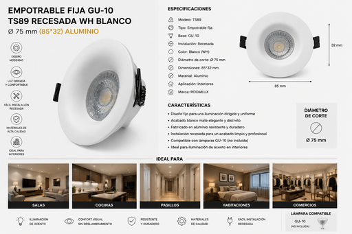 [06559] Empotrable Fija GU-10 TS89 Recesada WH Blanco Ø 75 mm (85*32) Aluminio