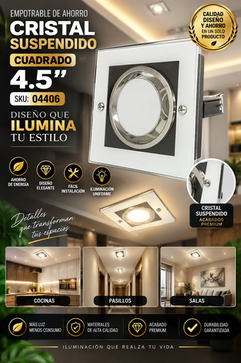 [04406] Empotrable Ahorro Cristal Suspendido Cuadrado 4.5 WH