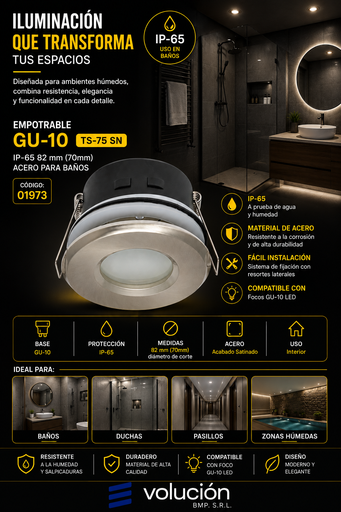 [01973] Empotrable GU-10 TS-75 SN IP-65 82 mm (70mm) Acero para Baños