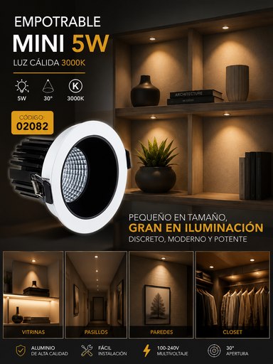 [02082] Empotrable Mini 5W 3000K LCS7240R-5 WH/BK LED Ø Blanco/Negro Ø 35MM (40*59) 30° 100-240V
