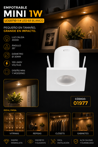 [01977] Empotrable Mini 1W 3000K LCG0710-1 # LED 68 Blanco Ø 30mm (35*29) 35° Mini